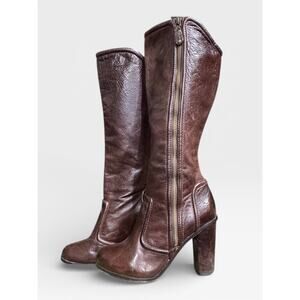 Frye Sylvia Piping Knee High Boots Brown Leather Heeled Women's 8.5M